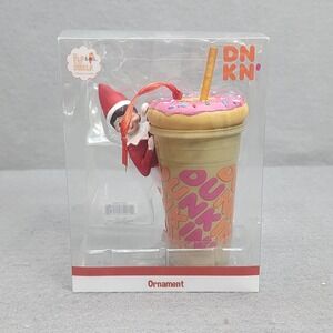 Elf on the Shelf Dunkin Iced Coffee Donut Ornament Red Tan 2021 NEW
